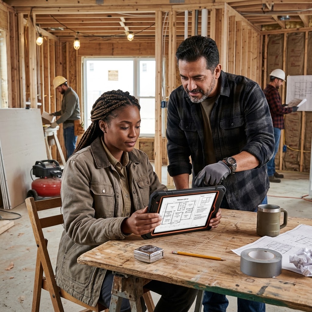 A TrueLink team member helping a client at an construction site,